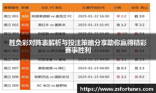 胜负彩对阵表解析与投注策略分享助你赢得精彩赛事胜利